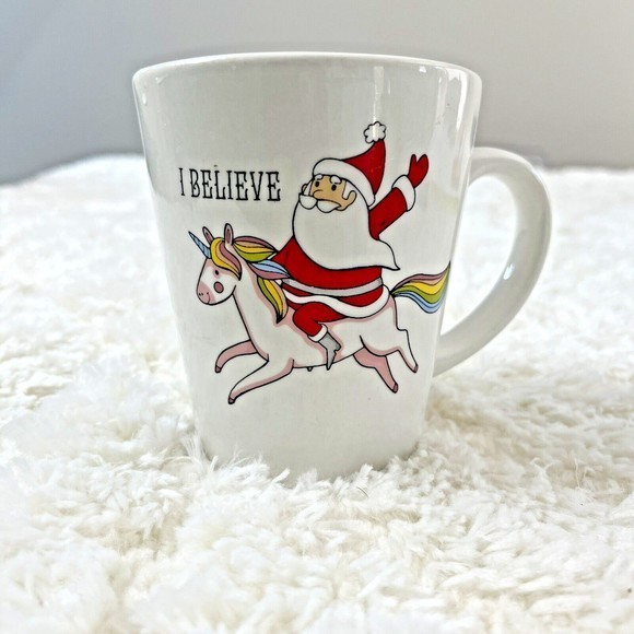 Modern Gourmet Foods Stoneware “I Believe” Santa Riding Unicorn 12 Oz Coffee Mug - Picture 6 of 6